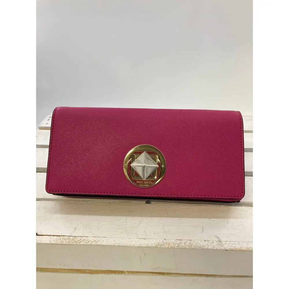 KATE SPADE, SMALL PINK RECTANGULAR SAFFIANO LEATHER CLUTCH